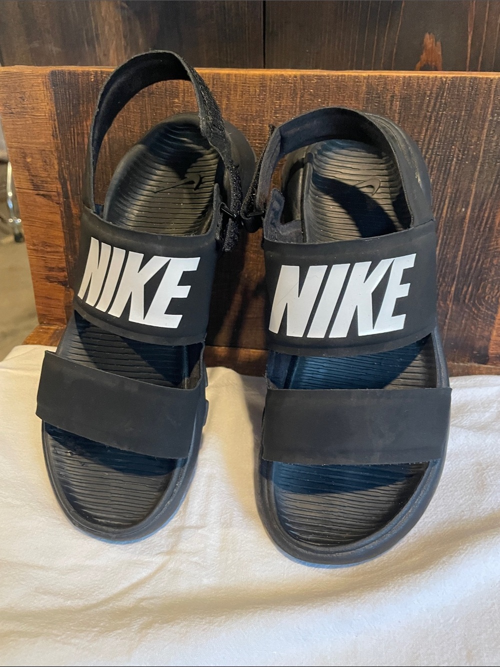 Nike Black Slide Sandals with White Logo Straps